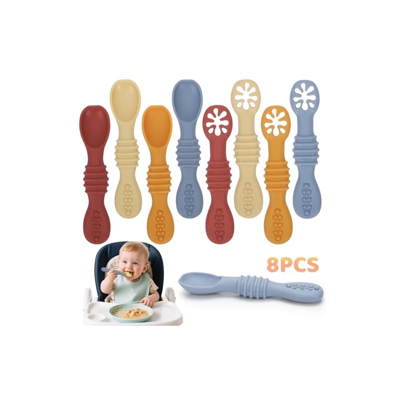 8PCS Juego Cucharas Masticables de Silicona, con Protuberancias para Dentición,