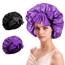 Silk Satin Hair Bonnet for Sleeping - 2PCS Silk Sleep Bonnets for Women Curly Hair, Soft Breathable Satin Bonnet with Tie Band Hair Wrap Cap for Sleeping (#06)