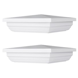 Canomo 4 x 4 White Vinyl New England Post Caps Pyramid Square Fence Post Top for 4" x 4" Vinyl Fence Post, Waterproof, Moisture-Proof and UV Resistant, 2 Packs