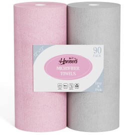 HONOVA Microfiber Cleaning Cloth Roll 90 Pack, Tear Away Cleaning Towels, Reusable Paper Towels, 12" x 12" Ultra Absorbent Washable Dish Rags for House, Kitchen, Car, Window, Shop(Pink&Grey)