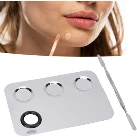 Paleta de acero inoxidable para mezclar cosméticos con espátula – Paleta profesional rectangular para mezclar pigmentos, ideal para maquilladores y aficionados.