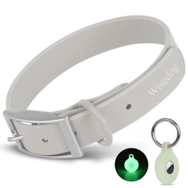 Adjustable Dog Collar with Airtag Holder: Durable Dog Collars, Soft Rubber Coated Webbing, Waterproof and Easy to Clean, for Small Medium Large Dogs(L|15"-19" × 1 in, Gray)