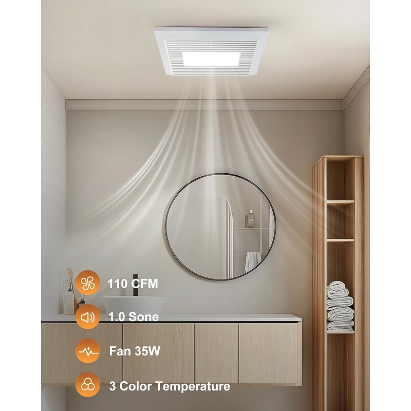 GROWNEER Bathroom Exhaust Fan with Light, 110 CFM 1.0 Sone