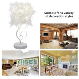 Feather Table Lamp, Bedside Table lamp for Bedroom, White Lamp with Elegant Feather lampshade Cloud Lamp Feather Light for Living Room, Romantic Decor