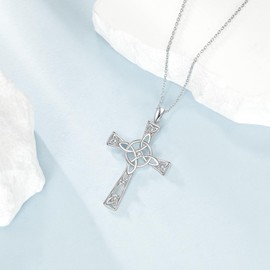 MOLICACI S925 Silver Diamond Cross Necklace for Her, 0.1ct Lab Grown Diamonds Celtic Knot Cross Necklace Religious Jewelry for Women Ladies Mother Christmas Baptism Men, 18+2 inch