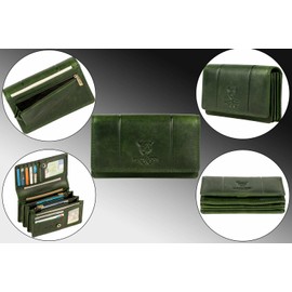 MATADOR Venedig Women's Leather Purse Medium Size with Elegant Gift Packaging Elegant Leather Purse Women's Medium Long Format RFID Purse Women's Leather Purse Medium Size, Green, Classic