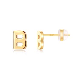 Stud Earrings for Women, 925 Sterling Silver Gold Stud Earrings Tiny Letter B Initial Hypoallergenic Earrings for Women Gifts for Women