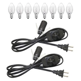 OHLGT 2 Packs Himalayan Salt Lamp Cord Replacement with Dimmer Switch and 8 Packs E12 Halogen Salt Lamp Bulbs (5 feet Cord with Metal Clip)