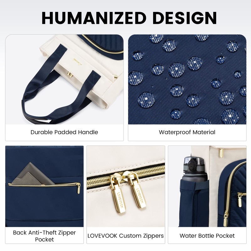 LOVEVOOK 2 in 1 Women's Handbag Backpack, Beige dark blue,