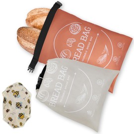 Bread Bags for Homemade with Beeswax Wrap - Zipper Reusable Bread Bag for Sourdough 2-Pack, Reusable Food Storage Bag to Keep Sourdough Fresh, Freezer-Safe, Eco-Friendly (Orange&Grey)
