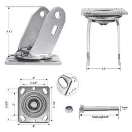 4" x 2" Swivel Caster - Heavy Duty Zinc Plated Steel Frame, 4" x 4 1/2" Plate, 800 lb Capacity, Replacement Caster Fork for Carts, Furniture, and Industrial Equipment (4 Swivel)