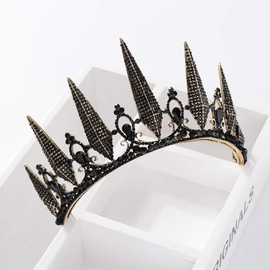 S SNUOY - Tiara barroca de diamantes de imitación, corona para boda, accesorio para fiesta de disfraces para mujer, Negro
