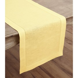 Solino Home Linen Yellow Table Runner 156 Inches Long - 100% Pure Linen Extra Long Table Runner 14 x 156 Inch for Summer - Classic Hemstitch