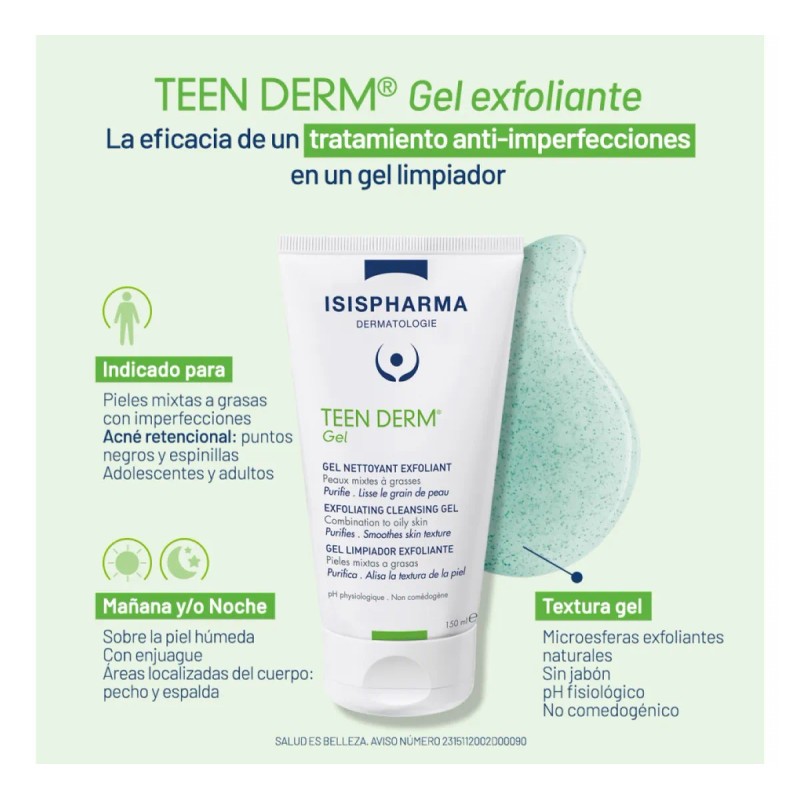 Isispharma Teen Derm Gel 150ml Tipo de piel Grasa/Mixta