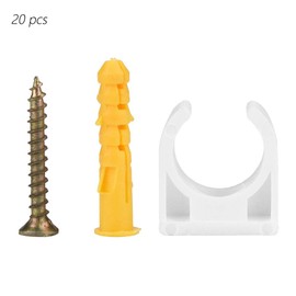 Plastic Pipe Clamp, Pipe Clamp, Pack of 20 16/20/25/32 mm PPR U Shape Pipe Clamp, Pipe Mounting Holder with Screws (16 mm), Pipe Clamps (16 mm + Screw 20 Pieces)