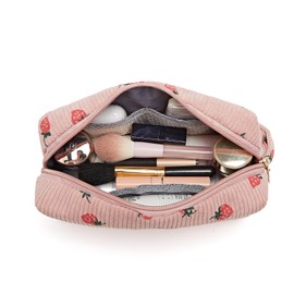 ZOEMTIU Small Corduroy Makeup Bag for Women Portable Cosmetic Bag Travel Makeup Pouch Small Corduroy Toiletry Bag with Zipper for Purse