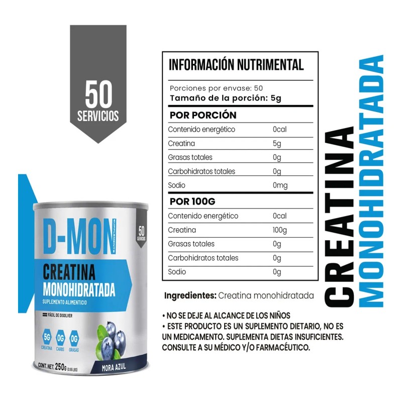 Creatina Monohidratada 250g D-mon Varios Sabores Mora Azul