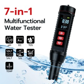 Mcbazel 7-in-1 Water Quality Tester Pen - pH/EC/TDS/SALT/S.G./ORP/Temp | IP67 Waterproof | VA Screen & ATC | for Aquarium, Pool, Hydroponics, Farm, Lab, Wastewater