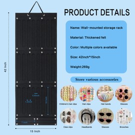 Hanging Claw Hair Clips Storage Organizer Hair bow holder organizer for girls Hair accessories Stand Holder for Wall,Door,Closet. Large-Capacity black