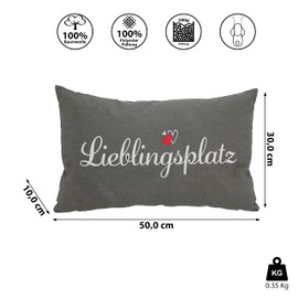 Cepewa Sofa Cushion Favourite Place with Zip, 50 x 30 cm, 280 g Filling, Grey, White, Red, Cuddly Cushion, Decorative Cushion, Washable (1 x Sofa Cushion Favourite Place)