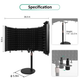 Rigych Microphone Isolation Shield with Mic Stand, Sound Proof Mic Isolation Shield, High Density Absorbent Foam Microphone Stand for Recording Studio Vocal Booth Equipment (5 Panels)
