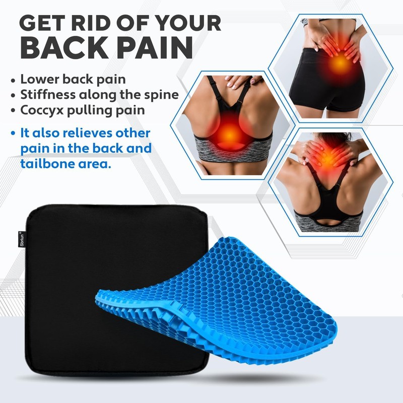 Gel Seat Cushion for Long Sitting, Double Thick, Pressure Relief