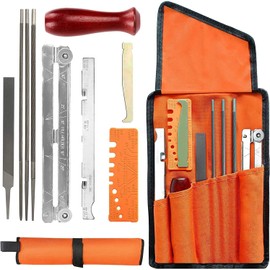 DOICAH Pack of 10 Chainsaws Sharpening Files Saw Chain Files Set 4.0/4.8/5.5 mm, Saw Chain File Set Includes Round File Sharpening Guides Depth Gauge Flat with Fabric Bag