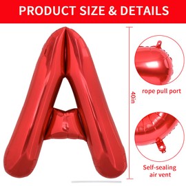 TONIFUL 40 Inch Large Light Red Letter A Balloons Helium Balloons,Foil Mylar Big Balloons for Birthday Party Anniversary Supplies Decorations