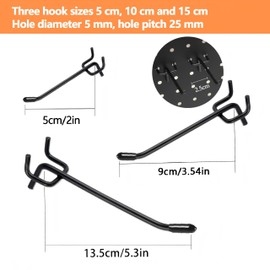 Nivithi 60 Hooks for Perforated Panels 15cm/10cm/5cm - Ideal for Organizing Tools on Perforated Board and Wall Tool Holder, Heavy Duty Solution for Workshop and Shop, Hole Spacing 2.5cm