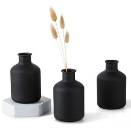 Sziqiqi Small Black Bud Vases - Mini Metal Vase Set of 3 Decorative Cylinde Vases for Artificial Dried Flowers Modern Matte Vase for Living Room Dining Table Bedroom