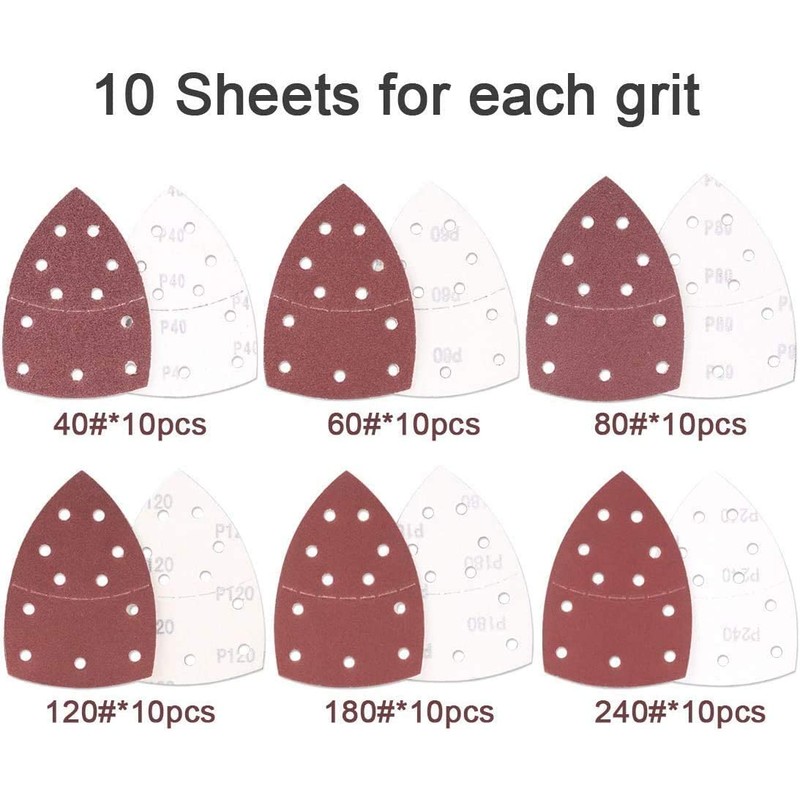 60pcs Mouse Detail Sander Sanding Pads 11 Holes Hook and