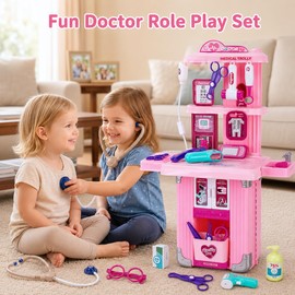 Doctor Kit for Girls, 3-in-1 Pretend Doctor Playset with Stethoscope, Thermometer & Medical Tools, Pink Medical Toys for Kids Ages 3 4 5 6 7 8