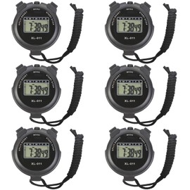 HYNNIO Digital Stopwatch with Date Time Alarm, Black, Pack of 6