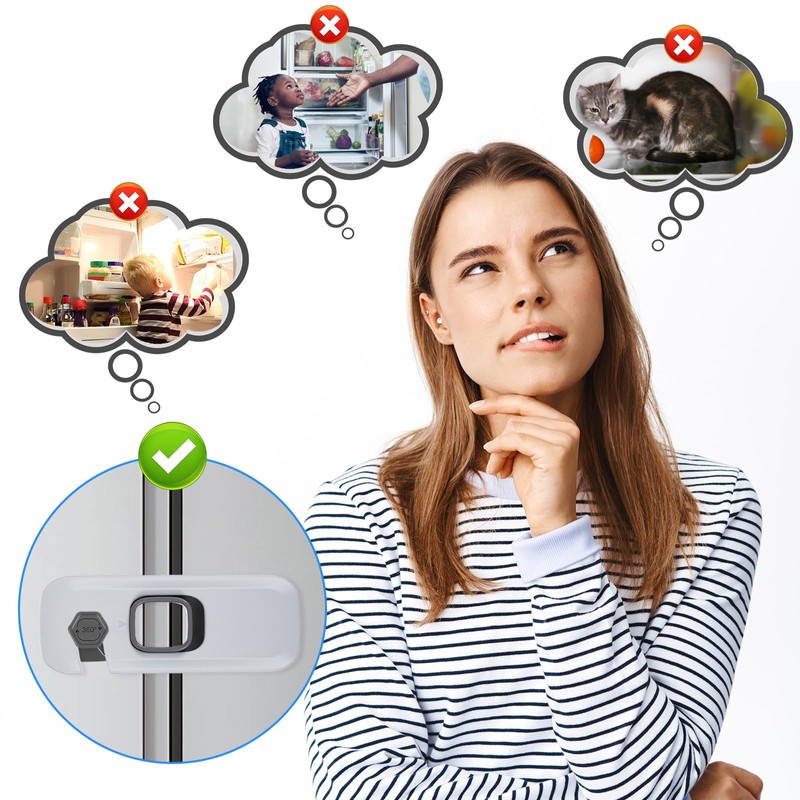 2PCS Fridge Locks for Kids with Sticky Adhesive Pads, Toddler