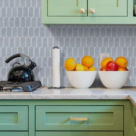 AllDecoo Long Hexagon Peel and Stick Tiles Backsplash,10-Sheet 3D Self Adhesive Wall Tile BackSplash 12 x 12 Inch for Kitchen,Bathroom(Grey).