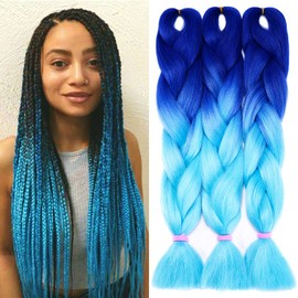 Tess Braids Extensions Blue 60 cm, Pack of 3 Jumbo Braids Kanekalon Synthetic Hair for Braiding Box Braids Hair Extension Braid 100 g/Bundle Hair Braids Extension (3 Pieces Ombre Blue)