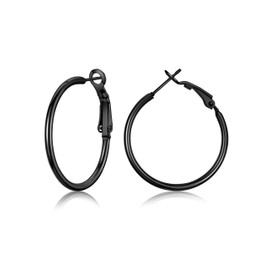 Black Lightweight Large Hoops | 30mm Black Hoop Earrings for Women