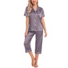 SWOMOG Satin Pajama Set Women Silk Pjs Set Short Sleeve
