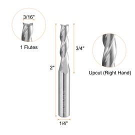 sourcing map Spiral Router Bit 3/16" Cut Dia 1/4" Shank Up Cut Solid Carbide 3 Flutes CNC End Mill Milling Bits for Wood Plastic Soft Metal (3/4" Cut Length 2" Long)