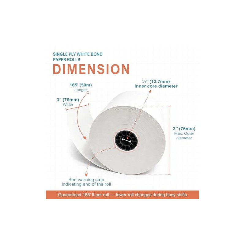Single Ply White Bond Paper for Dot Matrix Kitchen Printer