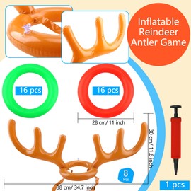 Haconba 8 Set of Christmas Inflatable Reindeer Antler Ring Toss Game for Kids Adults Family Xmas Carnival Holiday Party Games, 8 Antlers and 32 Rings Toss