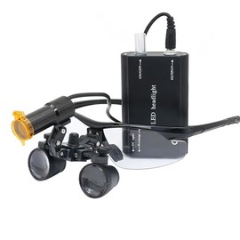 Generic Lab Magnifier 2.5X or 3.5X Binocular Dental Loupes 5W LED Headlight Head Lamp with Yellow Filter Rechargeable Lithium Battery with Clip (3.5X-420mm)