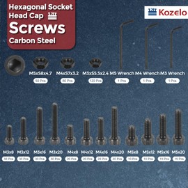 Kozelo 500pcs Socket Head Cap Screws Bolts Nuts Assortment Kit - [M3/M4/M5] Alloy Steel Fully Threaded Black Oxide 12.9 Internal Hex Screw for 3D Printer Use, with Wrench