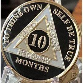 RecoveryChip 10 Month AA Medallion Glossy Classic Black Sobriety Chip