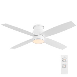 WINGBO 52 Inch Flush Mount DC Ceiling Fan with Lights and Remote, 4 Reversible Blades, Ultra Quiet 6-Speed DC Motor, Hugger Low Profile Indoor Ceiling Fan, White Finish