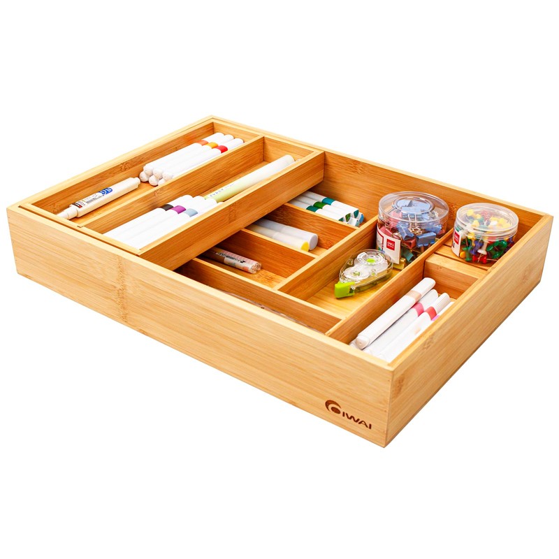 COIWAI Double Layer Bamboo Kitchen Drawer Organizer Cutlery Utensil Silverware