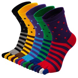 Hellomamma Toe Socks Mens Five Finger Striped Sock Running Athletic Cotton Ankle Sox 5 Pairs, Multicoloured 1, 10-13