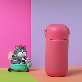 Yerbam - Mini vaso de acero inoxidable aislado al aspiradora, botella de agua de doble pared, termo de tamaño pequeño, sin BPA, a prueba de fugas (combinado de goma de burbuja azul)