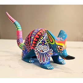 ALKIMIA INC Mexican Alebrije Armadillo Wood Carving Handcrafted Sculpture (Turquoise)