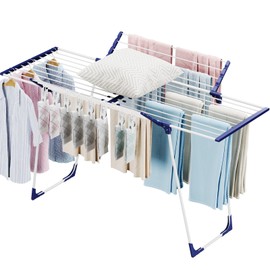APEXCHASER Clothes Drying Rack, Foldable Gullwing Laundry Rack for Indoor Outdoor, 10pcs Clips with Bag, Collapsible Space-Saving Drying Rack for Clothes Towels Dolls, White